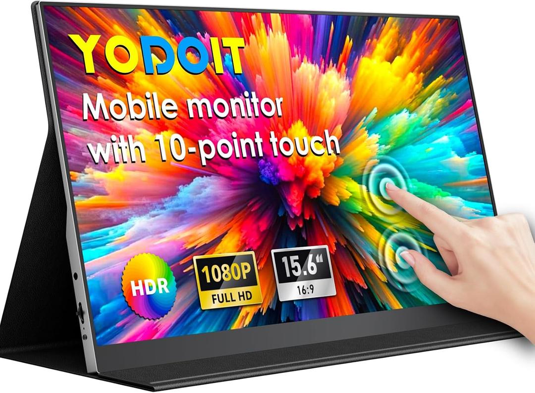 Yodoit Portable Monitor Touchscreen 10-Point 15.6" FHD IPS Display with USB Type C Port and Speakers with Smart Cover Compatible with PC, MacBook, Xbox (Black)