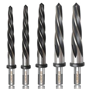 5 PCS M2 HSS Taper Chucking Reamer Set, 1/2" 3-Flat Round Shank Bridge/Construction Reamer Drill Bits for Steel, Metal, Wood, Alloy - Align and Enlarge Existing Holes to 3/8", 1/2", 5/8", 3/4", 1"
