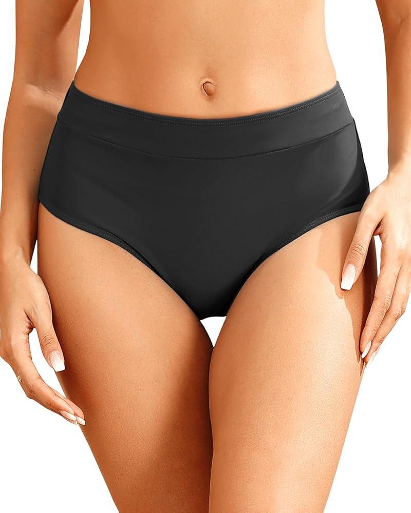 Tempt Me Women Mid Waist Bikini Bottoms - Full Coverage Bathing Suit Swim Bottom Swimsuit Swimwear, Size M