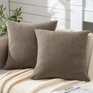 GAWAMAY Decorative Square Throw Pillow Covers 20"x20" Inch Set of 2, Super Soft Chenille Pillows Farmhouse Fall Pillowcase for Living Room Bedroom Sofa Couch Cushion Cover Taupe Grey 50x50cm