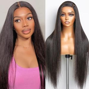 13x6 Synthetic Lace Front Wig for Black Women, 24 Inch HD Transparent Pre Plucked Hairline Glueless Wigs Lace Frontal Natural Synthetic Long Straight Wig for Daily Party (Black)