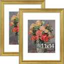 Vittanly 11x14 Picture Frames Set of 2, Ornate Vintage Photo Frame for Wall Mount, Display 8x10 Pictures with Mat or 11x14 without Mat, Rustic Gold