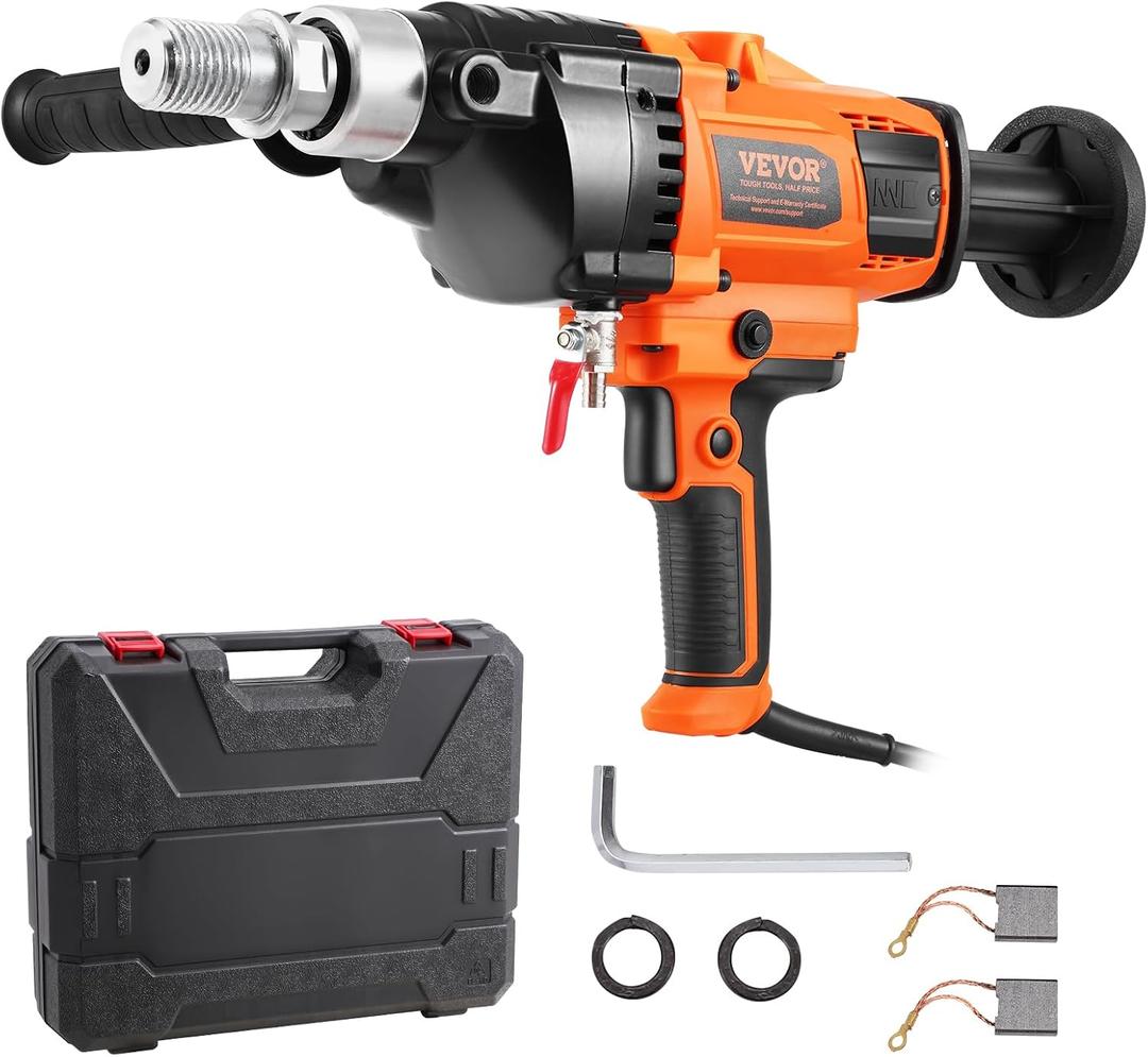 VEVOR Diamond Core Drilling Machine, 0.8-6.3in Drilling Diameter Handheld Core Drill Rig with Carrying Case, 2000W Rugged Concrete Core Drill, For Concrete Brick Block Stone, 0-1800RPM Stepless Speed