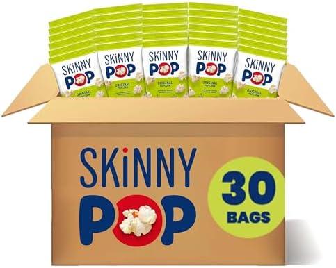 SkinnyPop Popcorn, Original, Whole Grain, Dairy-Free Snack, 0.65oz Bags (30ct), Best By:01/31/2026