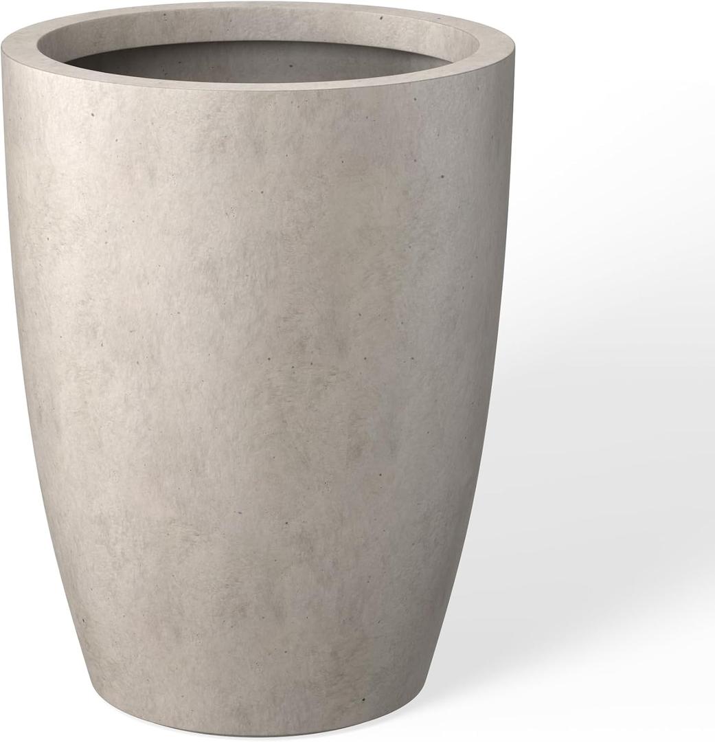 Kante 18.1" H Tall Round Concrete Planter for Outdoor Indoor, Modern Decorative Plant Pots with Drainage Hole & Rubber Plug for Home & Garden Weathered Concrete