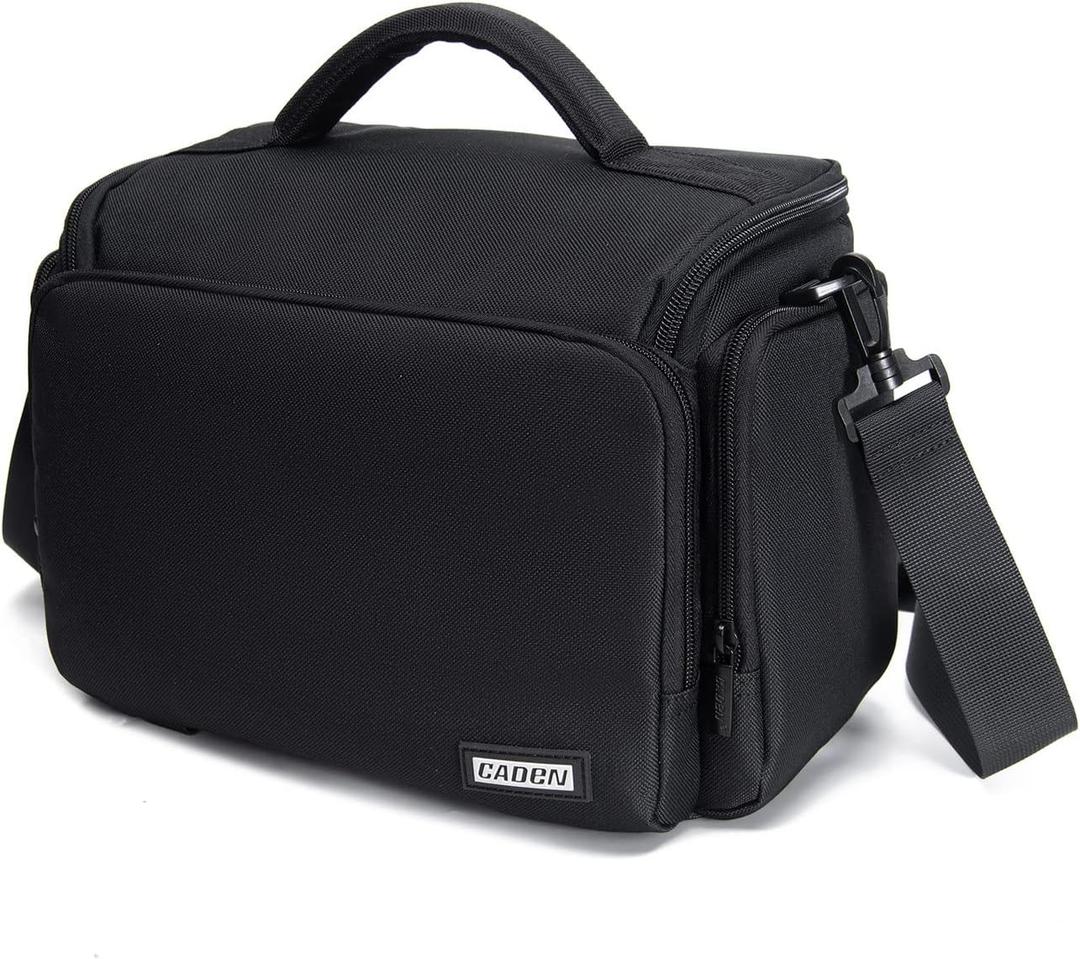 CADeN Compact Camera Shoulder Crossbody Bag Case Compatible for Nikon, Canon, Sony SLR/DSLR Mirrorless Cameras and Lenses Waterproof (1.0 L, Black)