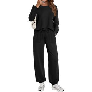 LILLUSORY Lounge Sets for Women Sweatsuits 2 Piece Outfit Two Piece Set Fall Matching Clothing Long Sleeve Tops Jogger Pants, Medium