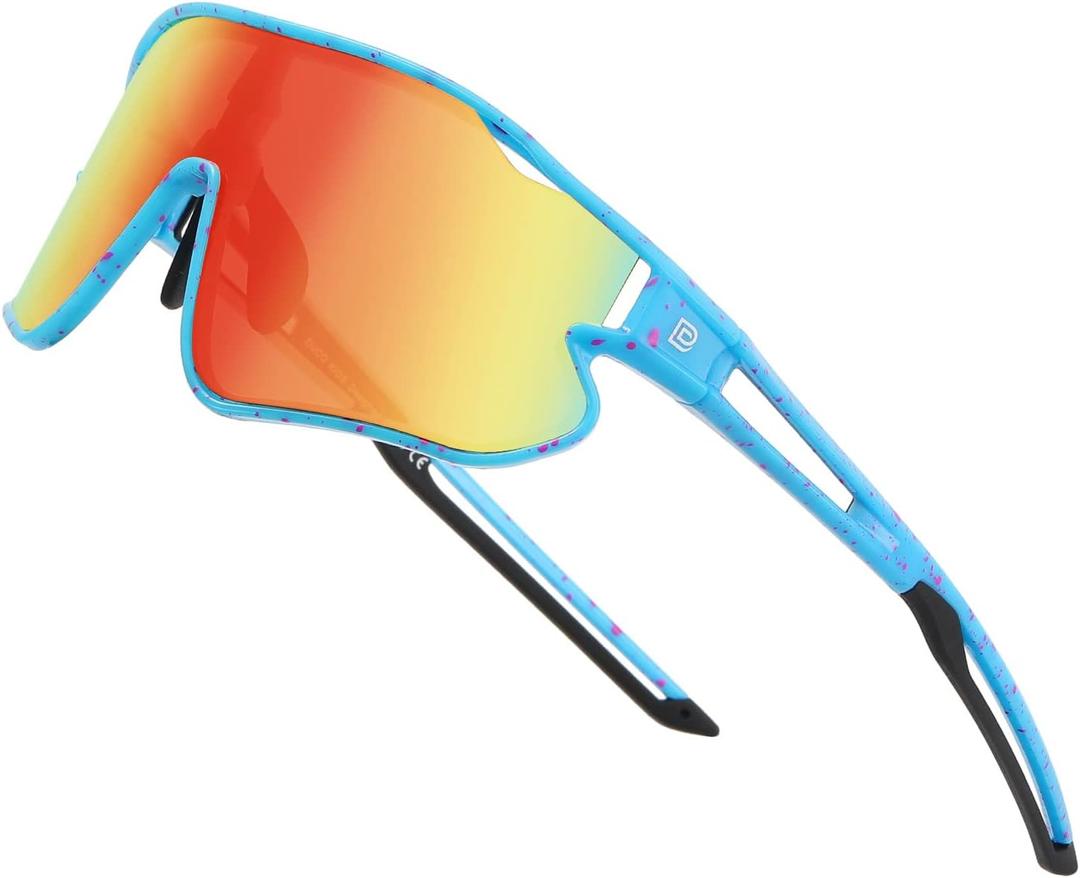 DUCO Kids Sunglasses Youth Baseball Sun Glasses Lightweight TR90 Frame UV400 Sports Cycling Shades for Boys Girls DK268 (02-blue Colorful Frame Black Temple Revo Orange Lens)