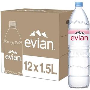 Evian Natural Spring Water, 1.5 L bottle (Pack of 12) BBD  02/13/2027