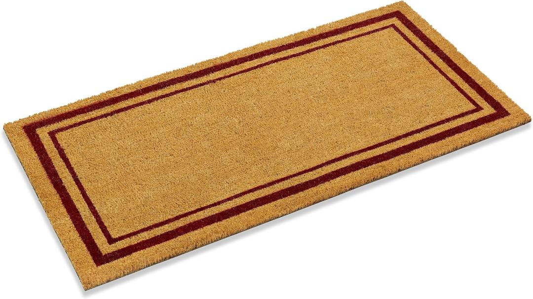 Ecomills Red Border Coco Coir Doormat, 24" x 48", Non-Slip Backing Front Door Mat for Outdoor Indoor Entrance