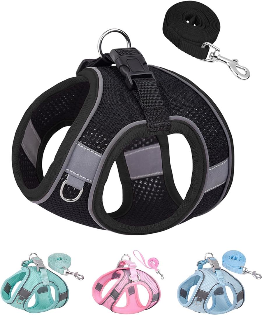 Solmoony Dog Harness for Small Medium Dogs No Pull, Puppy Harness and Leash Set, Puppy Harness, Step in Harness for Small Dogs,mesh Dog Harness (Black, M)