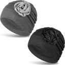 Ouligay 2PCS Cold Cap for Chemotherapy Patients Soft Cancer Headwear for Women Chemo Elastic Turban Beanie Head Scarf Skull Cover Cap for Cancer Patient with Hair Loss Gift for Christmas (Black), One Size