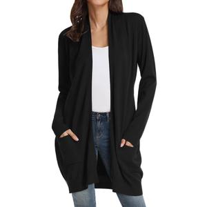 GRACE KARIN Women's Long Cardigan Sweater Open Front Classic Knitted Lightweight Sweater Coat with Pockets, Large