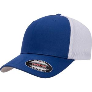 Flexfit 6511 Fitted Mid-Profile Stretchable Mesh Panels Trucker Cap | Royal/White