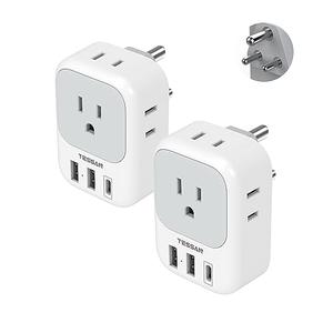 India Plug Adapter 2 Pack, TESSAN Type D Travel Adapter with 4 Outlets 3 USB Charger (1 USB C Port), US to Indian Outlet Adaptor for USA to Bangladesh, India, Kuwait, Maldives