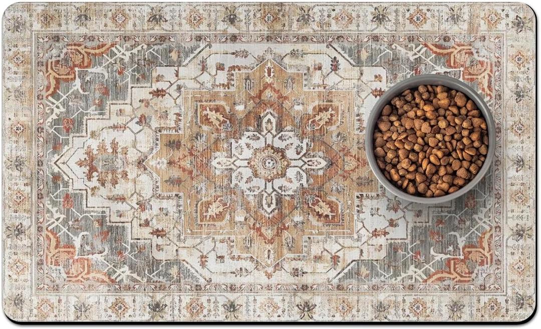 Pet Food Mats for Floor, Absorbent Dog Mat for Food and Water Dispenser Mat, Dog Food Mat Quick Dry Cat Food Mat Pet Supplies (M(16"24"), 01 Brown)