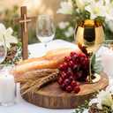 Qinyoung Holy Communion Table Decorations Mesas De Santa Ceia Baptism Sets 1 Gold Chalice 1 Lifelike Grapes, 1 Fake Bread, 30 Wheat Stalks First Communion Eucharist Table Decor DIY Church Supplies
