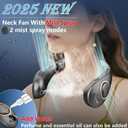 Neck Fan with Mist Spray-Neck Fans that Blow Cold Air,Folding 4000Mah Portable Personal USB Rechargeable Battery Operated Fan with Mister,Cooling Bladeless Travel Misting Fan for Neck Around Black