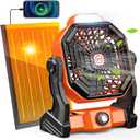 10800mAh Solar Powered Fan, 7W Solar Camping Fans & Led Lantern, 8-inch Rechargeable Fan with Solar Panel, Battery Operated Powered Outdoor Tent Fans for Camping Essentials Accessories