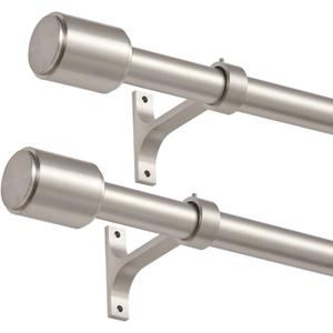 Brushed Nickel Curtain Rods for Window 36 to 72 Inch, 2 Pack Drapery Rods, Adjustable Heavy Duty 1-Inch Thicken Window Treatment Rods with Cap Finials
