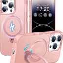 HuwaiH 360 Rotatable Magnetic Ring Stand for iPhone 14 pro max Case, Compatible with MagSafe, Military-Grade Shockproof, Anti-Scratch Matte Translucent Phone Case for iPhone 14 pro max(Pink)