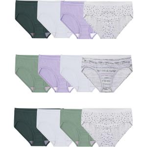 Fruit of the Loom Women's Eversoft Cotton Hipster Underwear, Tag Free & Breathable,  (7, Cotton - 12 Pack - Green/Purple/White)
