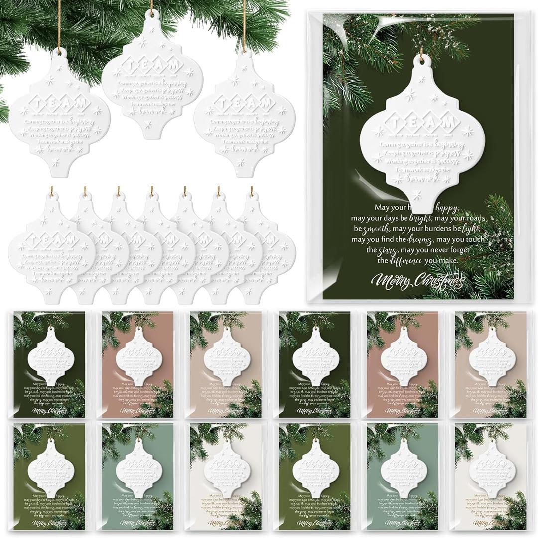 Sieral 12 Set Christmas Ornament Gifts Bulk Thank You Gift for Coworker Flat Lantern Hanging Sign with Card for Xmas Trees Employee Appreciation Gift for Team Office Staff Teacher Nurse (Team)