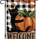 DLZDN Welcome Fall Cat Garden Flag Black Cat Pumpkins Flag 1218 Inch Double Side Buffalo Plaid Farmhouse Yard Sign Autumn Seasonal Outdoor House Decoration