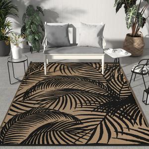 GENIMO Outdoor Rug 8' x 10' Waterproof for Patio Clearance, Reversible Plastic Straw Camping Carpet, Lightweight Mats for Rv, Backyard, Deck, Porch, Picnic, Beach, Balcony, Black & Brown