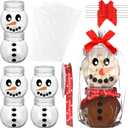 Blushtier 6 Set Christmas Hot Cocoa Bar Supplies Snowman Hot Chocolate Jars Accessories 8.45 oz Clear Snowman Storage Container Kit with Lids Ribbon Bow Bags for DIY Xmas Holiday Winter Party Favors