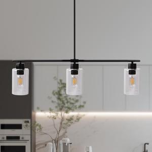 HuisMier Black Kitchen Island Lighting, 3 Lights Modern Linear Pendant Light Fixture with Glass Shade, Farmhouse Hanging Light fixtures for Dining Room Kitchen Bedroom Entryway Foyer
