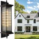 32'' Long Outdoor Wall Light Fixture Big with Dimmable E26 LED Bulb, Modern Waterproof Outdoor Porch Light Large Exterior Wall Sconce with Glass for Entrance, Patio, Garage (Black, 31.5'', 1-Lamp)