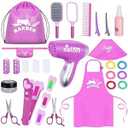 Gifts2U Hair Salon Toys for Girls, 26 Pcs Realistic Girl Beauty Salon Playset Hair Styling Set with Blow Dryer, Barber Costume Apron, Scissors and Stylist Accessories