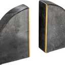 Boho Arched Semicircle Marble Bookends with Brass Detail, Set of 2, Black