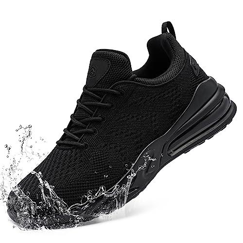 LARNMERN Men Non Slip Work Sneakers Water Resistant Food Service Zapatos Trabajo Antideslizantes Walking Shoes Waterproof Shoes Slip-on, Black 9.5