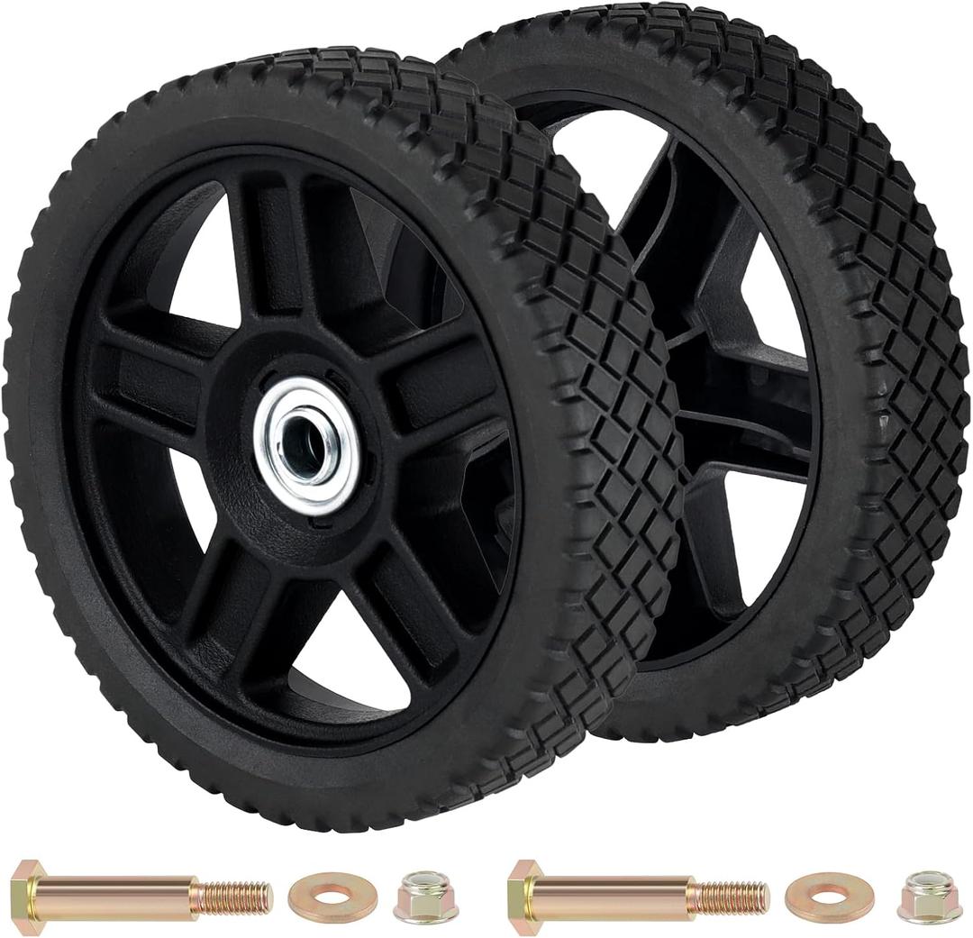 CheeMuii 7 Inch Lawn Mower Wheels 2 Pack 7" Push Mower Wheels with Bolts Gaskets and Lock Nuts Kit Fit for Most Standard push Lawn Mowers/Generator/Garden Tiller/Handtruck