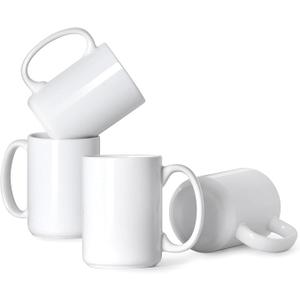 Smilatte 16 OZ Porcelain Coffee Mugs, Classic Blank Ceramic Cup with Large Handle for Tea Latte Cappuccino, Set Of 4, White