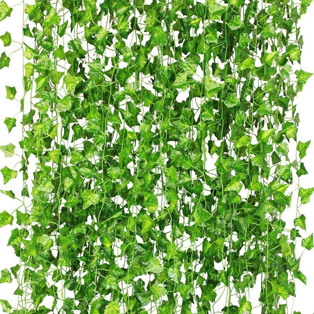 CQURE 36 Pack 252Ft Artificial Ivy Garland, Green Silk Leaves, 1.5-1.8 Inch Diameter, 7 FT Long Vines, 80 Leaves Each, Decor for Weddings, Home, Garden