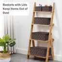 Storage Bins Baskets for Organizing with Lids, Storage Baskets for Shelves Stackable Woven Basket, Gift Small Basket Storage Cubes, Decorative Wicker Basket with Built-in Handles (5 Pack, Brown)