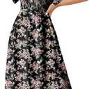 Dokotoo Womens Dresses 2025 Square Neck Tie Backless Summer Dresses Cap Sleeve Floral Buttoned Empire Waist Maxi Dress (L)