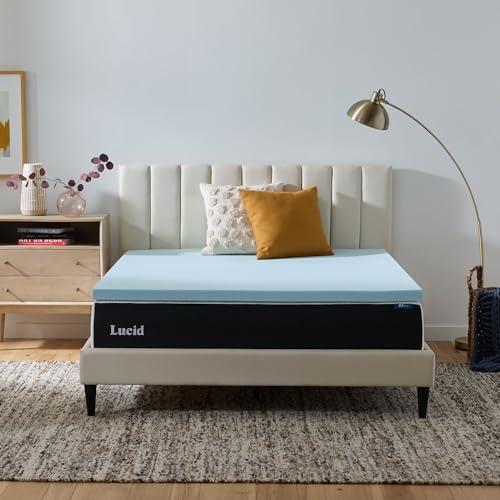 Lucid 2 Inch Memory Foam Mattress Topper, King Size – Cooling Gel Bed Topper – Pressure-Relieving Plush Feel – Ventilated Breathable Design – CertiPur Certified - Dorm Essentials