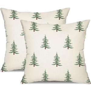 DFXSZ Christmas Pillow Covers 18x18 inch Set of 2 Christmas Tree Decorative White Throw Pillow Covers Winter Famliy Decoration for Home Couch TH-30B18 (Light Green White)