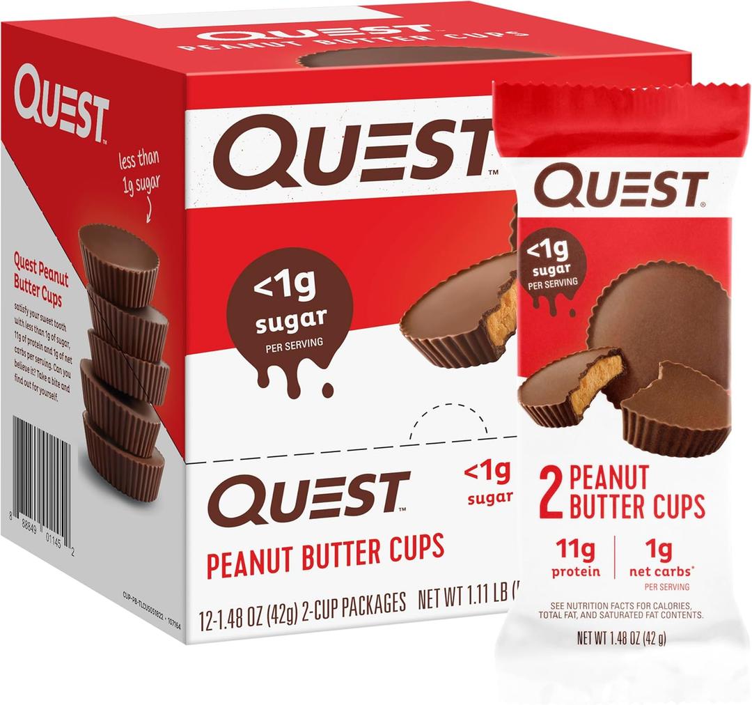 Quest Nutrition Peanut Butter Cups, 11g Protein, 1g Sugar, Low Carb, Gluten Free, Keto Friendly, 12 Count (EXP 02/28/26)