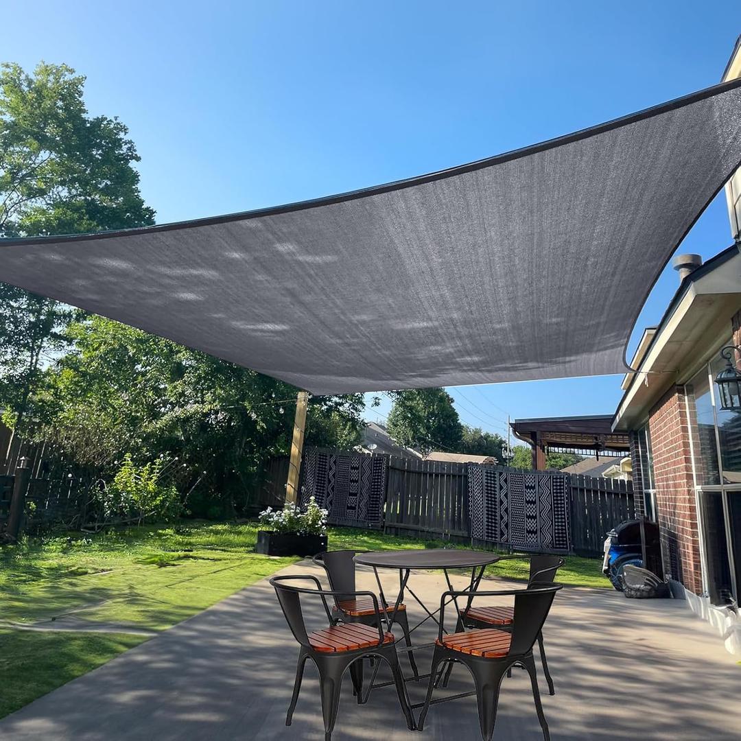 SUNLAX Sun Shade Sail 12' x 16' Dark Grey Rectangle Canopy Sail Shade Cover UV Block Permeable Sunshade Outdoor for Patio Backyard