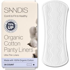SANDIS Premium 100% Organic Panty Liners - Chemical Free Cotton Ultra Thin Liner for Women | Feminine Sanitary Napkins Unscented Everyday Use Leak Protection (Regular, 36 Count, Wrapped)