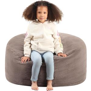 2-in-1 Kids Round Bean Bag Chair, Fluffy Beanbag with High-Density Foam Fillings for Toddlers, Reading Cushion Chair Corner, 16"x 35", Dark Brown