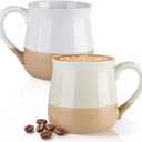 GBhome Ceramic Coffee Mugs Set of 2, 24oz Handmade Large Coffee Mugs Set with Terracotta Underside for Latte/Tea/Beer/Hot Cocoa/Cappuccino/Soup Dishwasher & Microwave Safe-light Beige &White
