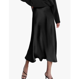 Skirts for Women Jacquard High Waist Skirt Black Elegant Midi Skirt Satin(xs)