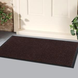 Front Door Mat Indoor Outdoor Entrance 30"x17", 2 Pack Ribbed Non Slip Mats, Absorbent Dirt Moisture Trapper Waterproof Rubber Backing Doormats, Low Profile Washable Front Doormat, Brown