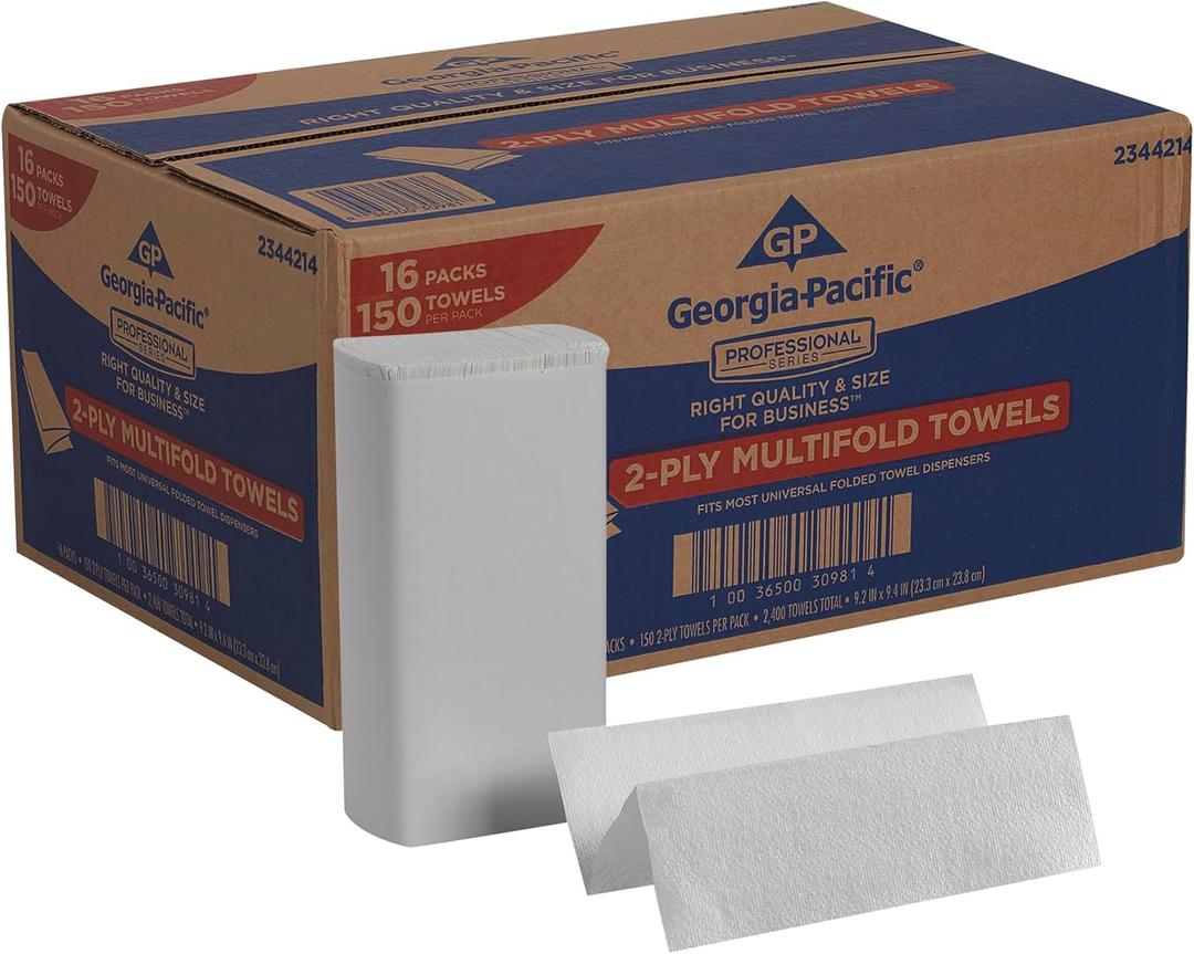 Georgia-Pacific Professional Series Premium Multifold 2-Ply Towels by GP PRO, White, 2344214, 150 Towels Per Pack, 16 Packs Per Case